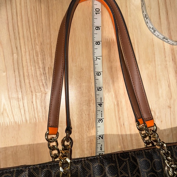 Calvin Klein Brown Monogram Quilted Tote with Yellow Trim - Picture 6 of 8